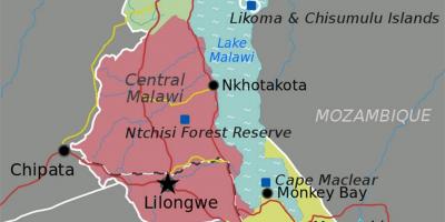 Карта возера Малаві ў Афрыцы