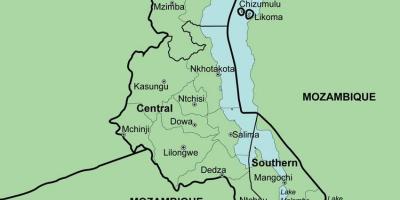 Карта Малаві паказвае раёнаў