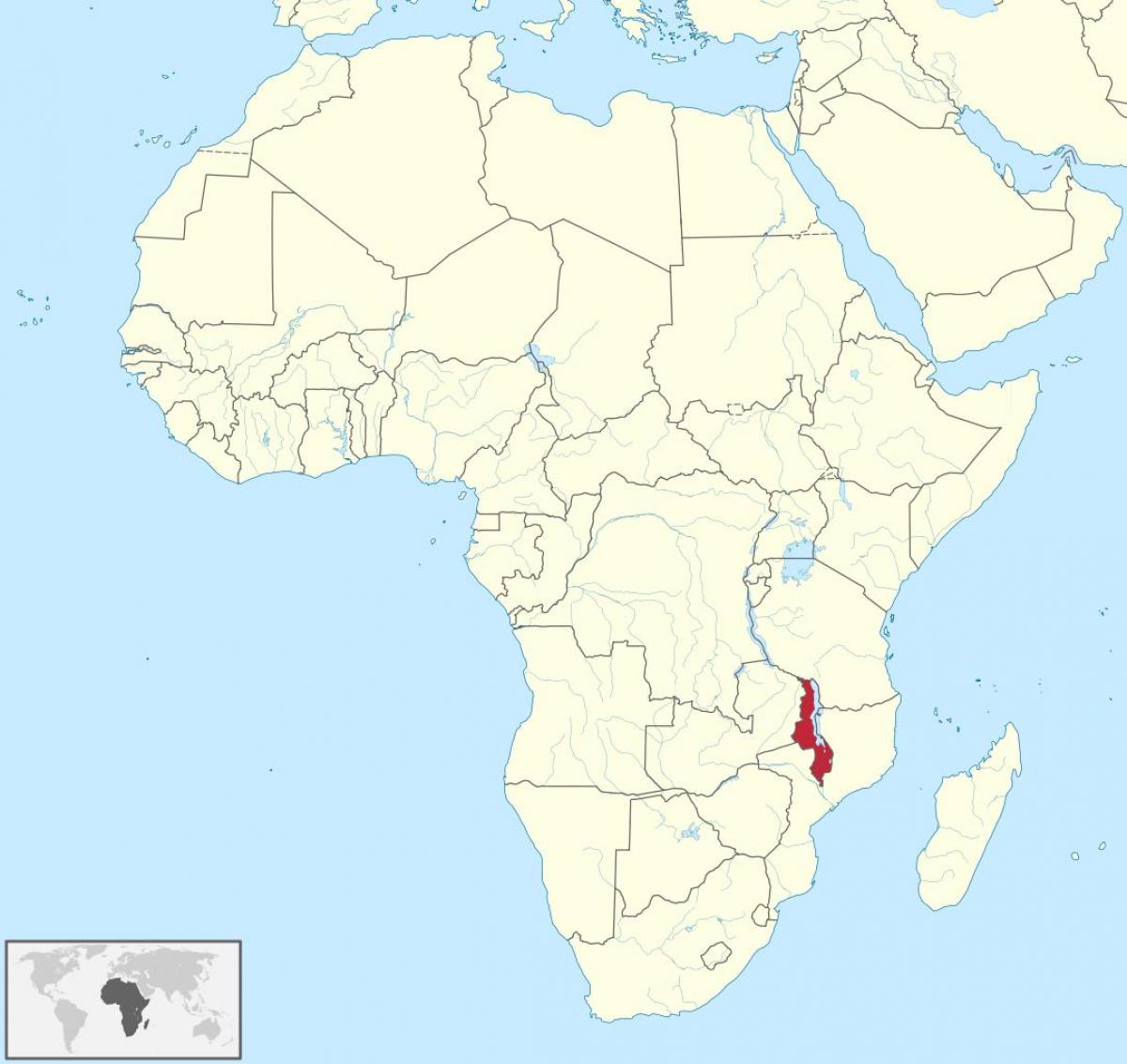 карта Афрыкі, паказваючы Малаві