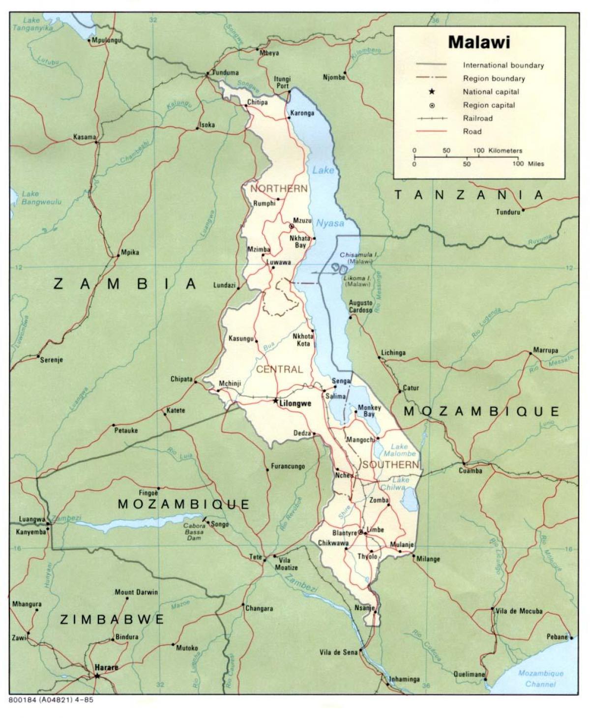 карта вуліц блантире Малаві