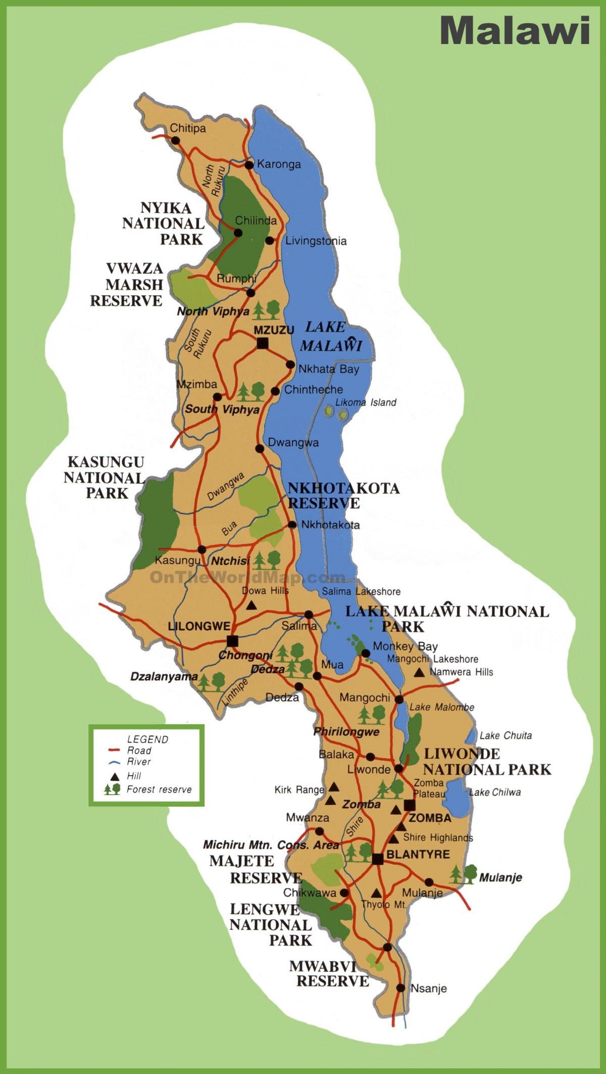 карта Малаві і навакольных краін