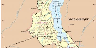 Карта Малаві з выявай дарог